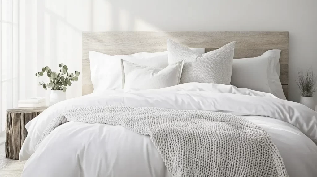 white and gray and neutral bedroom