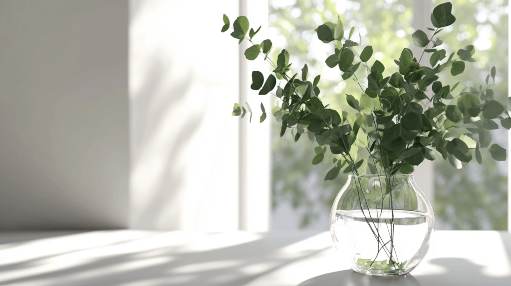 eucalyptus leaves in a vase