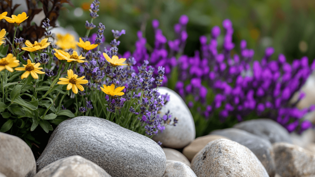 rocks and stones with flowers