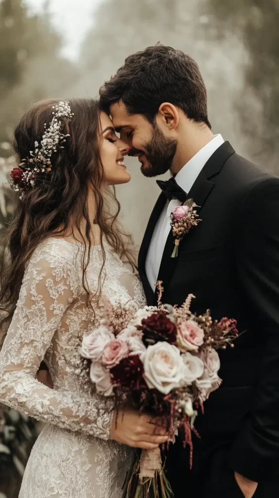 close up shot of bride and groom