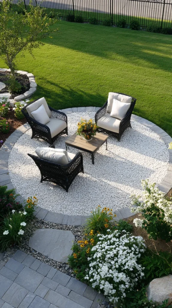 overhead view of outdoor seating area in the backyard