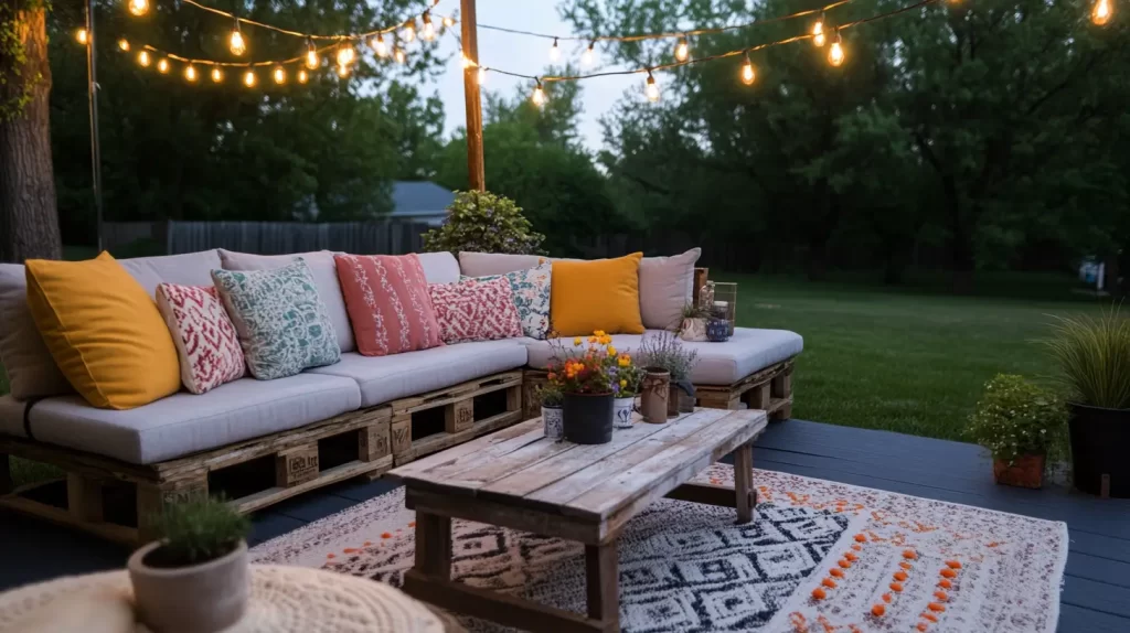 patio sofa with colorful pillows