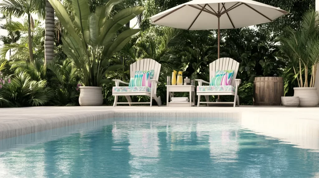 pool and 2 chairs and umbrella