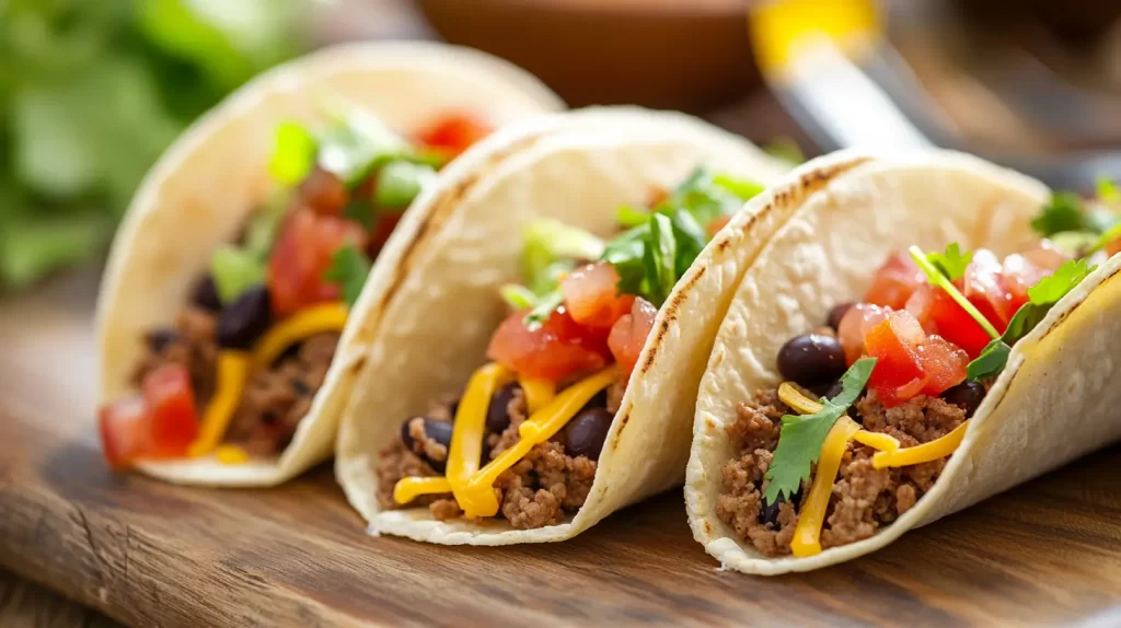 3 beef and bean tacos dinner