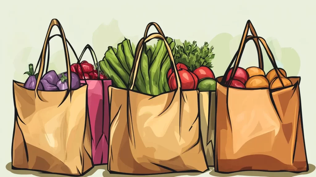 cartoon image of three grocery bags