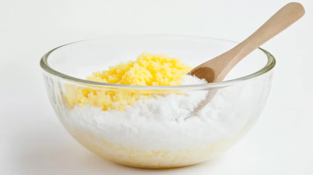 mixing ingredients in a glass bowl, soap
