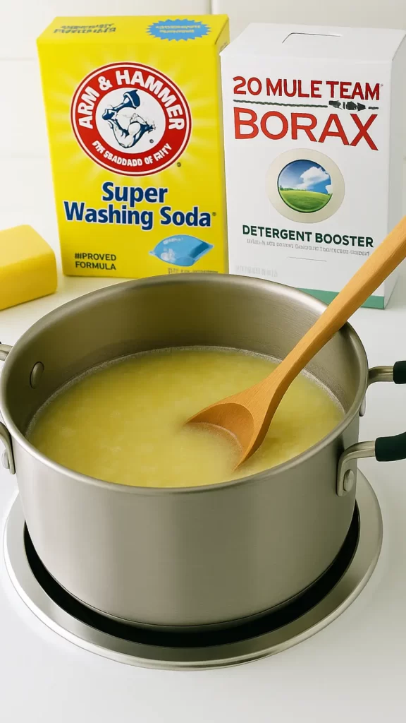 mixing a homemade laundry detergent on the stove