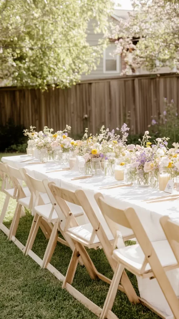 chairs and a table outside for an event