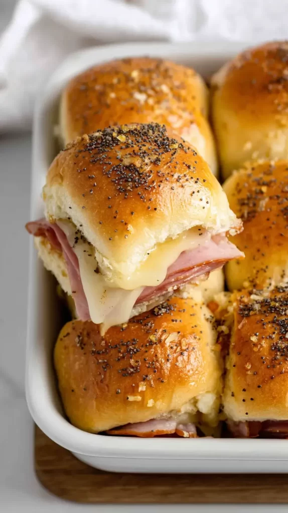 stacked ham and cheese sliders