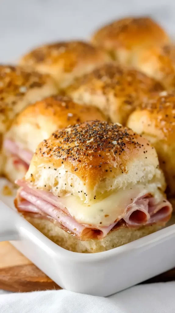 tray of ham and cheese sliders