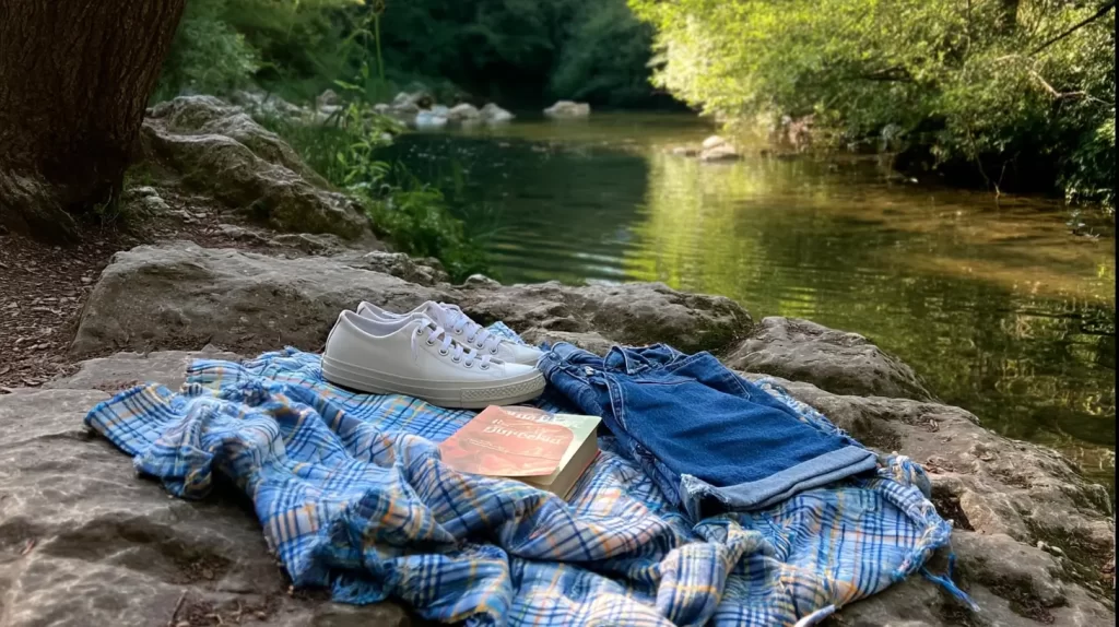 blanket near a creek