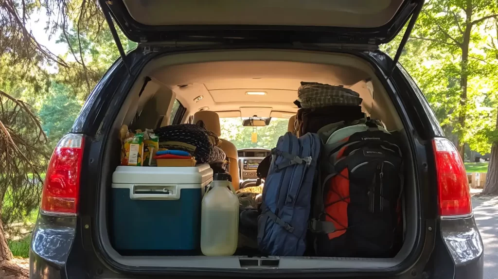 road trip trunk packed with stuff