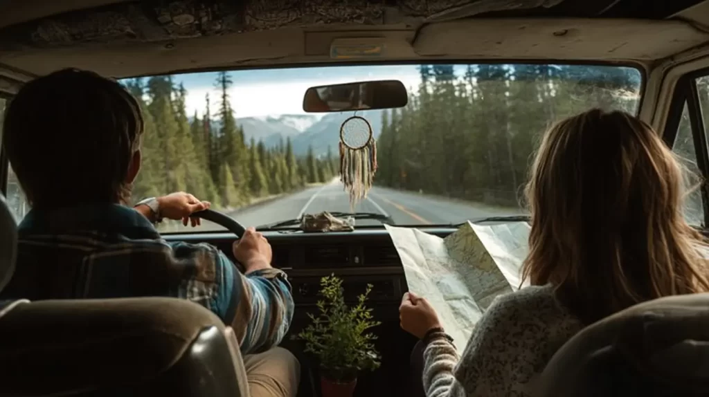 road trip two people in a car