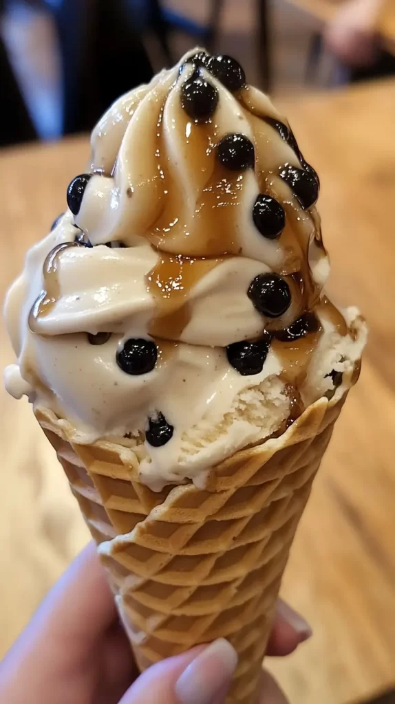 homemade ice cream in a waffle cone