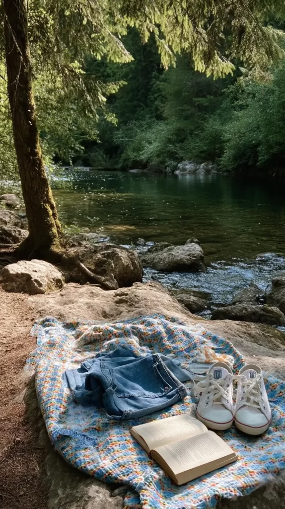 blanket near a creek
