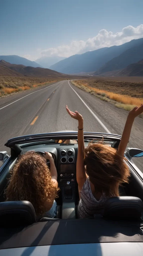 two women in a convertible
