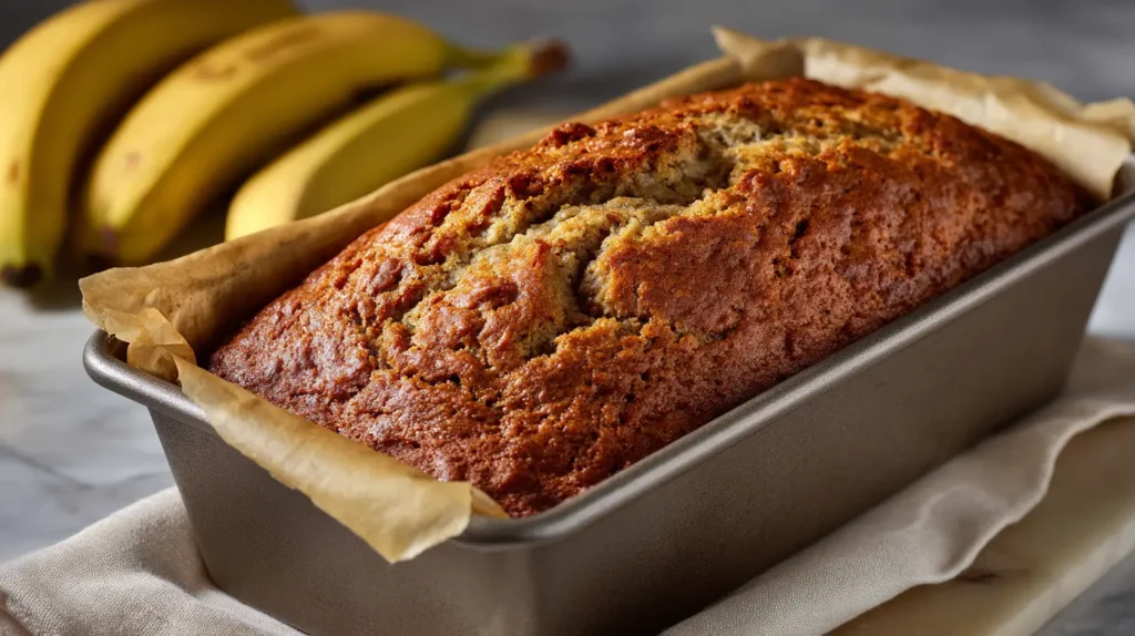 gluten free banana bread in a loaf pan