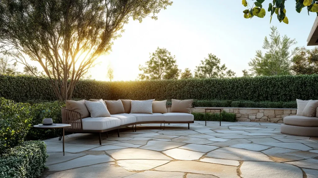 flagstone patio with outdoor sofa