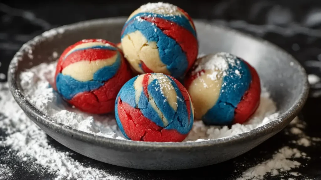 balls of dough and powdered sugar