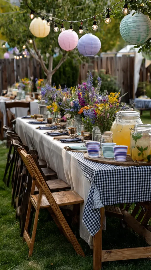 outdoor party lanterns and table