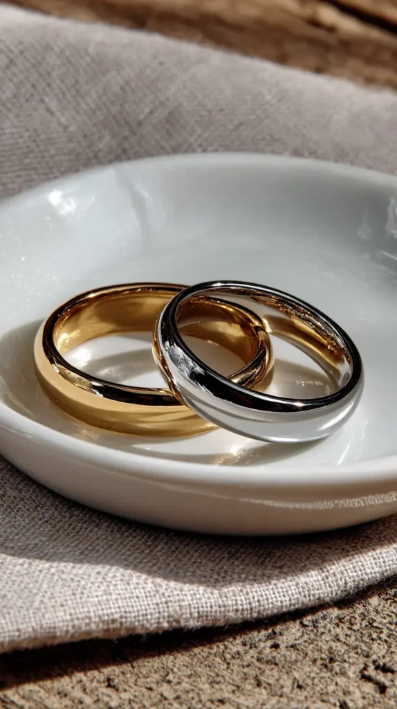gold and silver ring bands