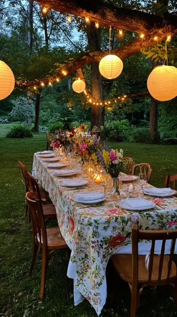 garden party long table, lanterns