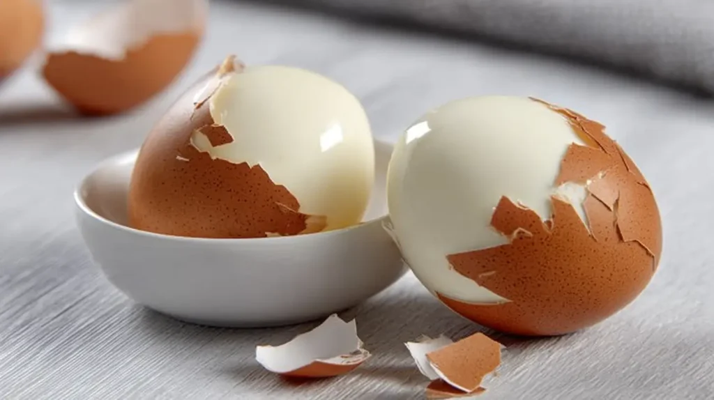 peeling eggs