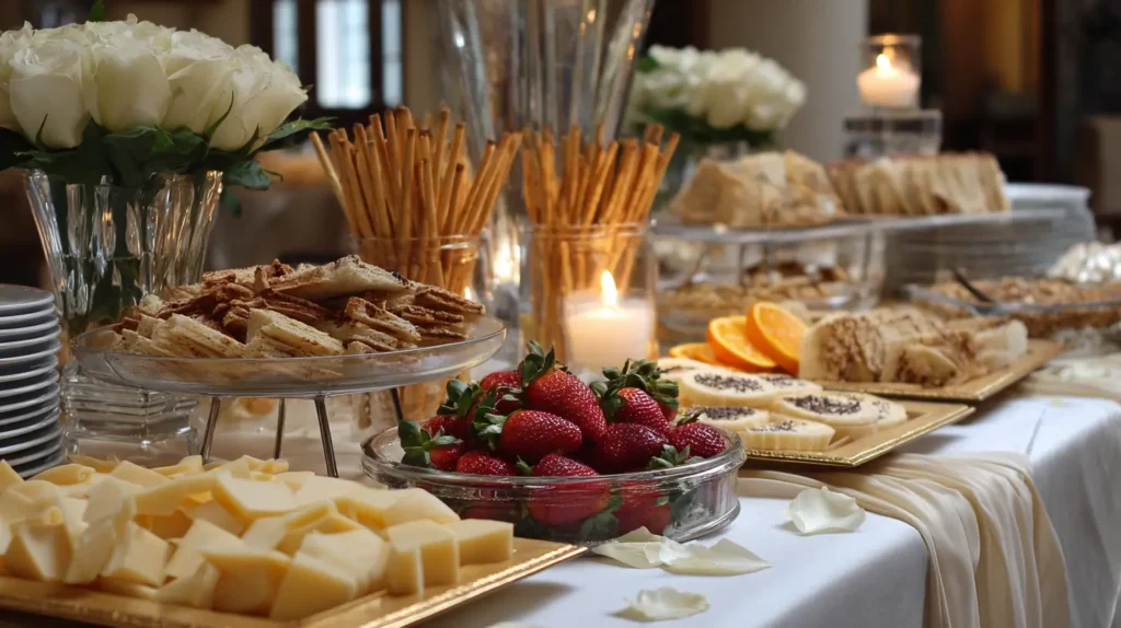 strawberries, breadsticks, cheese