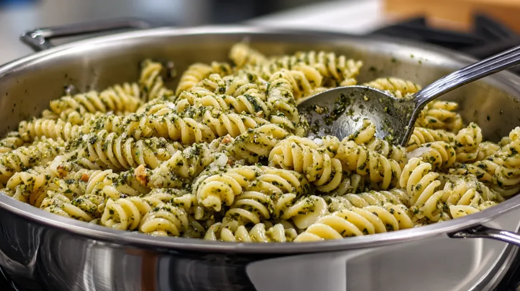 pesto pasta in a pot