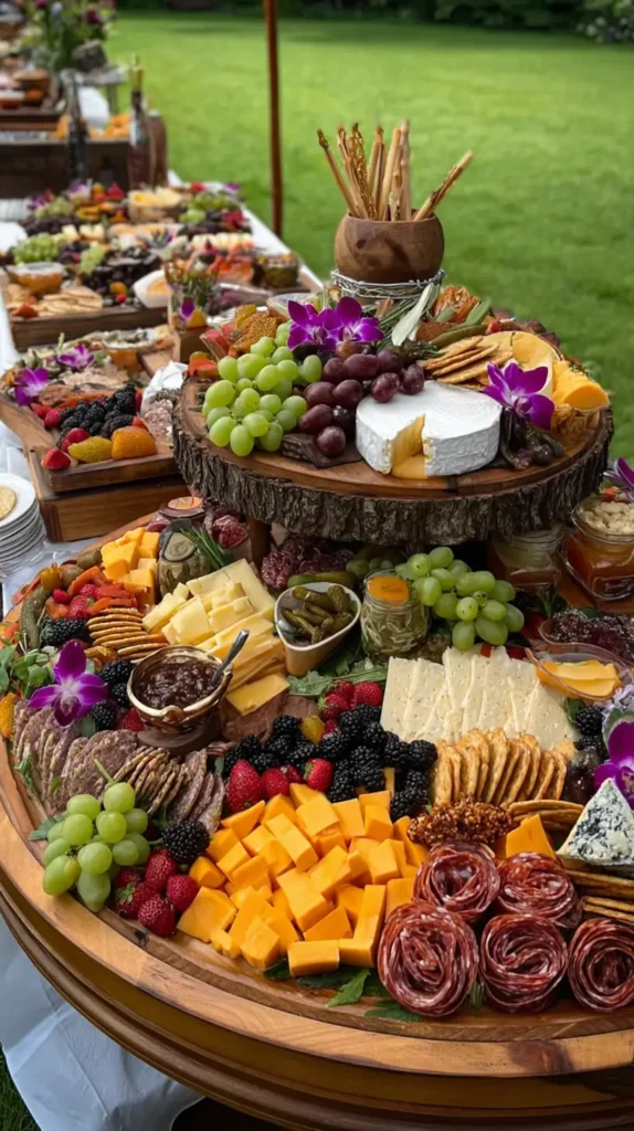 grazing table ideas wedding reception, multi-level serving