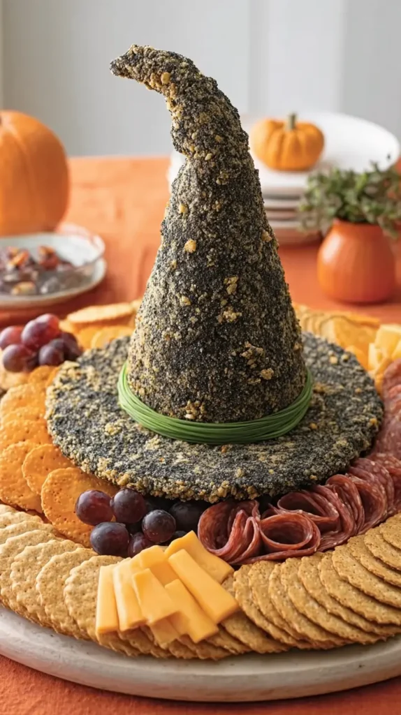 witch hat cheese ball and crackers