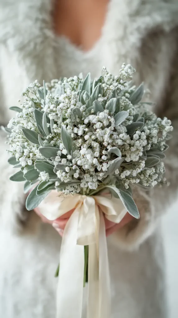 wedding bouquet for the winter, baby's breath