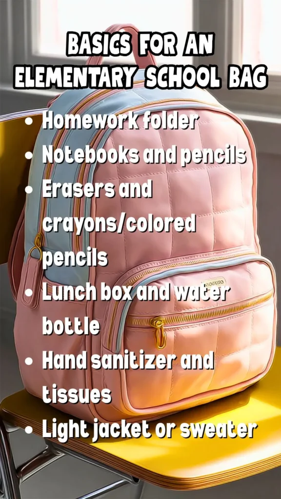 elementary school backpack list
