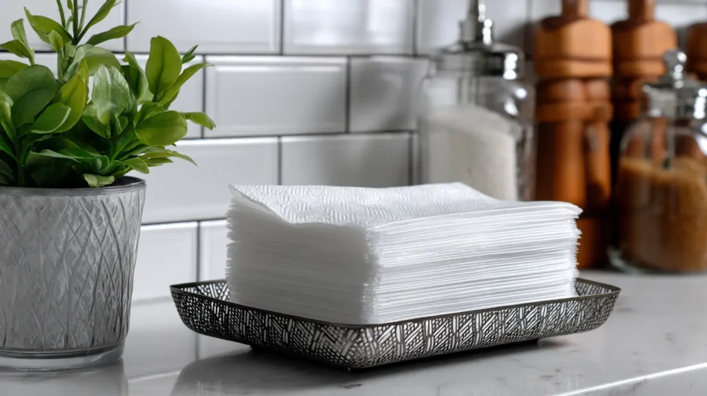 napkin pilled on a small tray