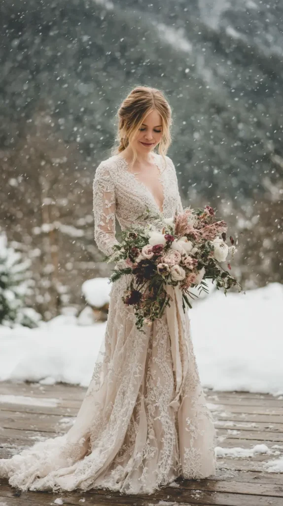 flower bouquet being held by a bride outdoors