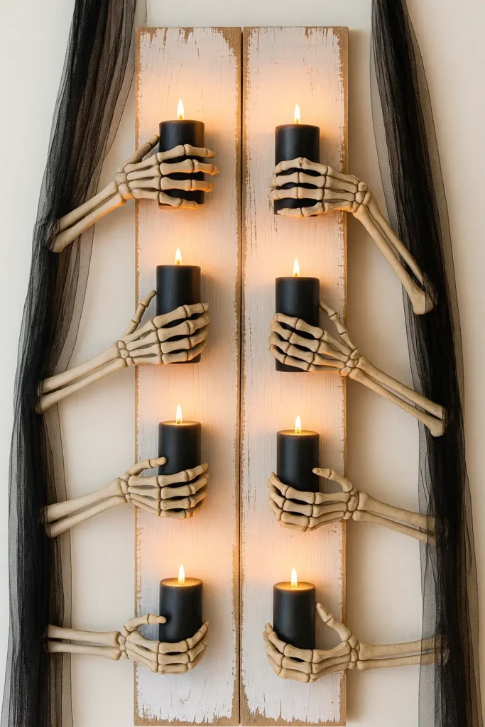 skelteton hands holding candles