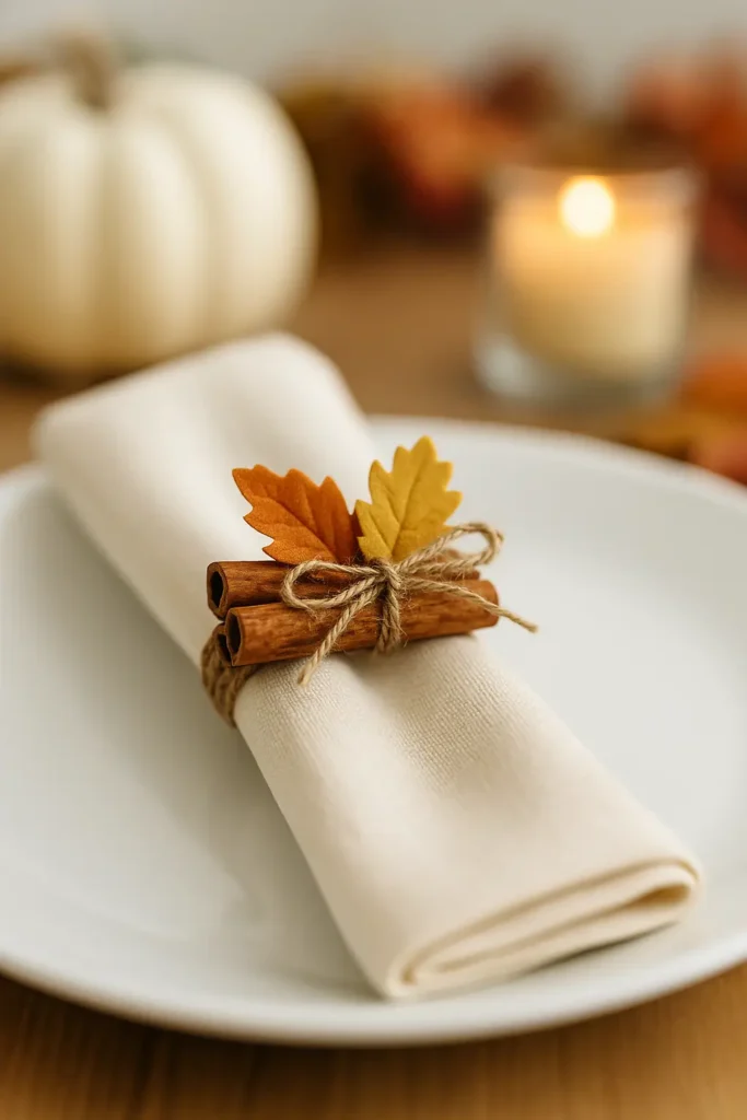 cinnamon stick and fall leaf napkin ring holder
