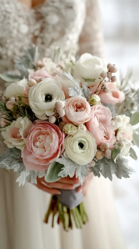 pastel colored flowers held in hands, bunched