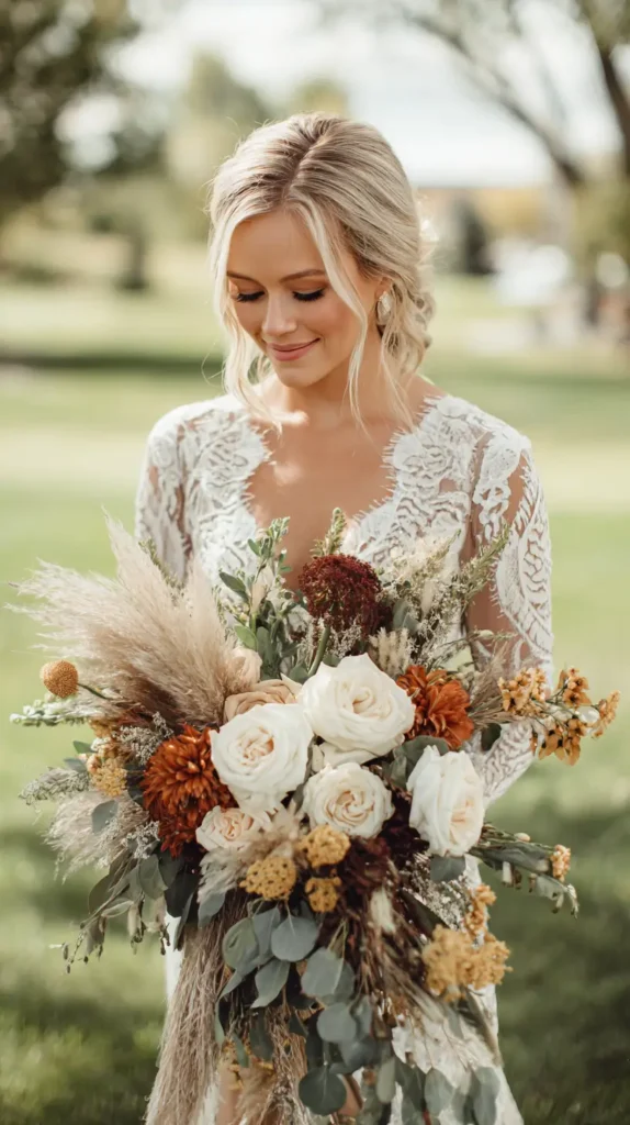 bouquet and bride outside