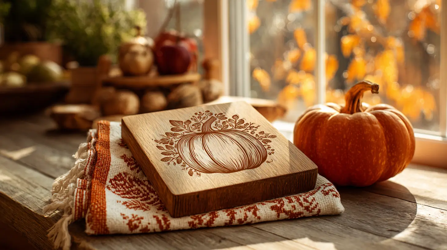 pumpkin engraved on a wooden cutting board