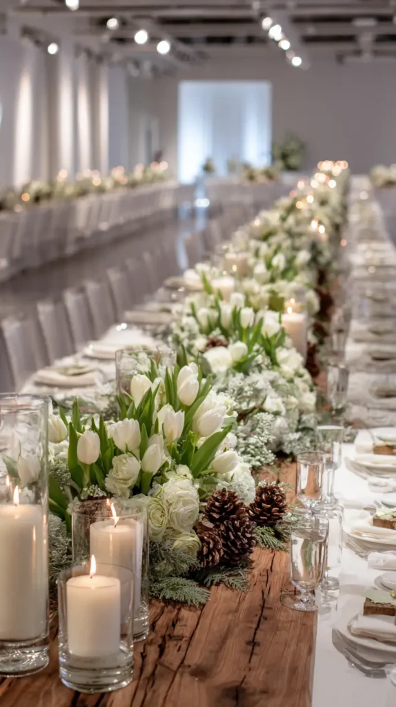 centerpiece floral and candles long table