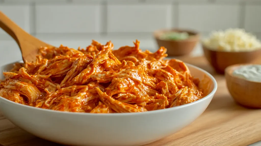 shredded chicken tossed in buffalo sauce 
