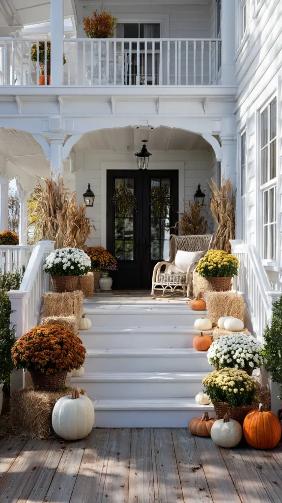 fall porch decor two story home
