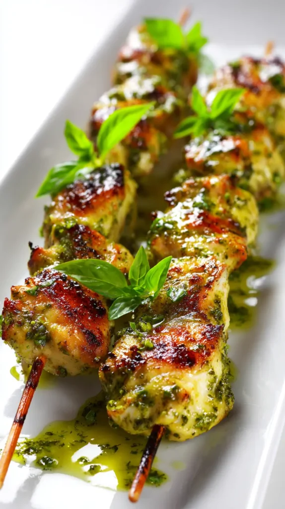 pesto chicken skewers
