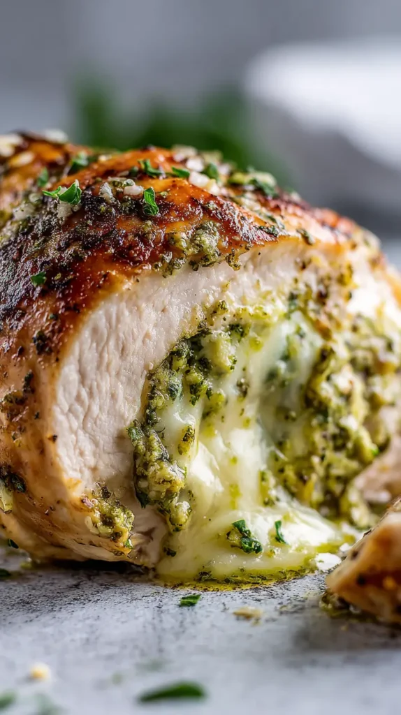 stuffed pesto and cheese chicken