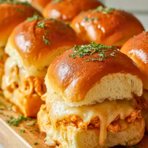 buffalo chicken sliders on a wooden board