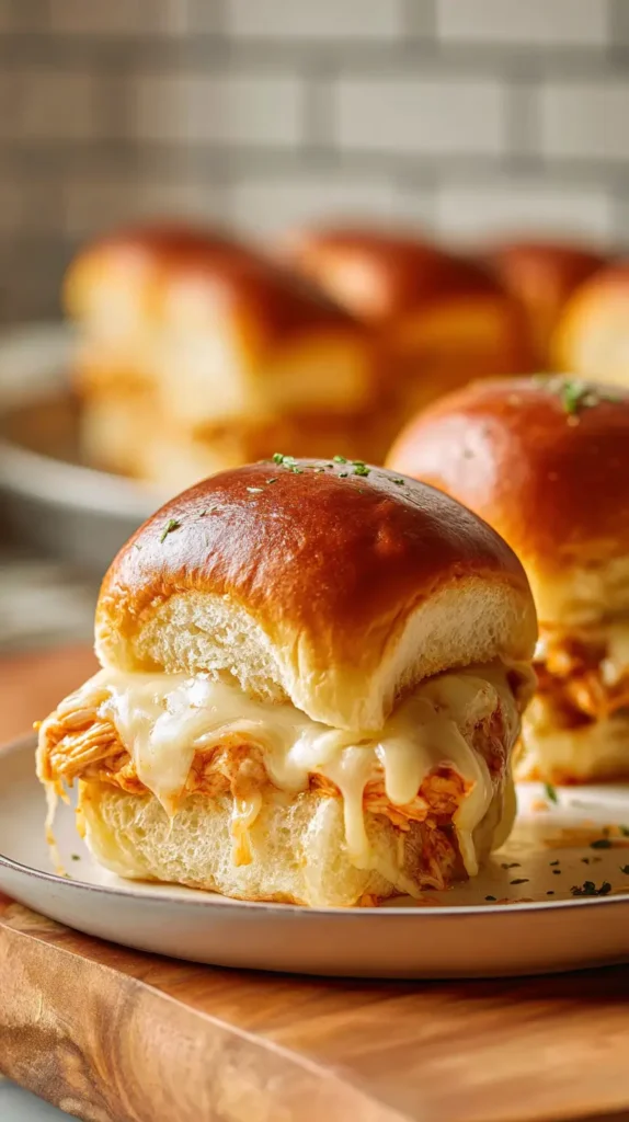 buffalo chicken sliders on a plate 