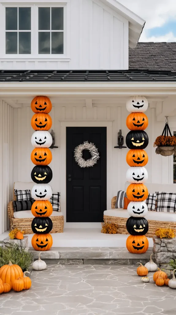 pumpkin columns outside a house
