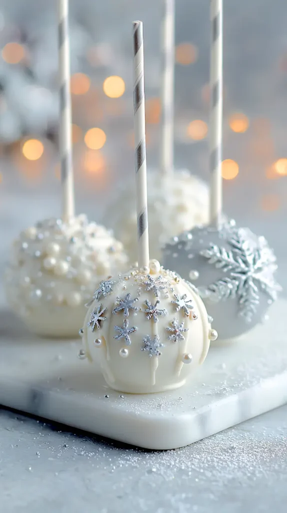 silver snowflake cake pop dessert
