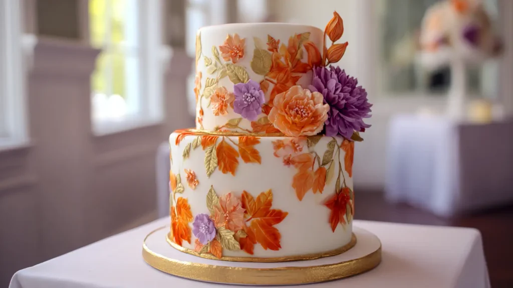 fall floral wedding cake, 2-tier